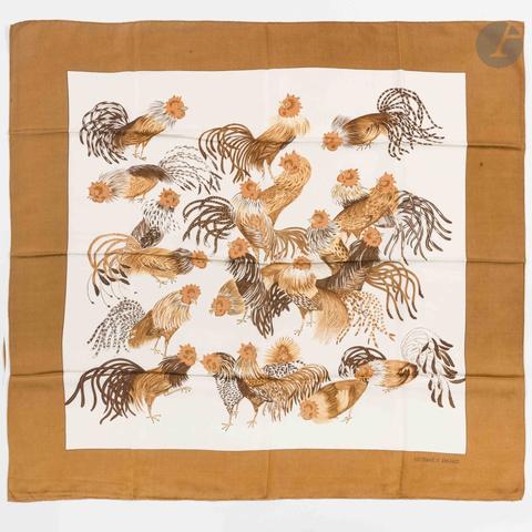 Hermès Les Coqs scarf in beige by Madame la Torre, 1964