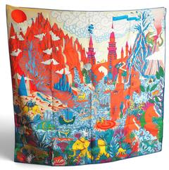 Hermès Cosmographia Universalis scarf in orange by Jan Bajtlik, 2019