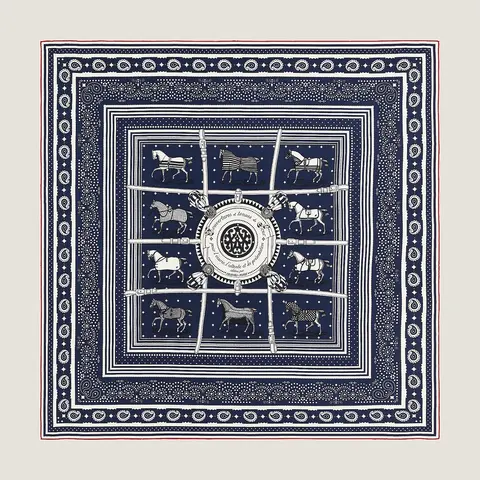 A variation of the Hermès scarf `Couvertures  et tenues de jour bandana` first edited in 2020 by `Jacques Eudel`