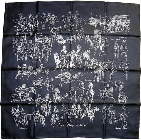 A variation of the Hermès scarf `Croquis champs de courses` first edited in 2007 by `Hubert de Watrigant`
