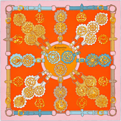A variation of the Hermès scarf `Cuivreries (rosaces)` first edited in 1985 by `Françoise De La Perriere`