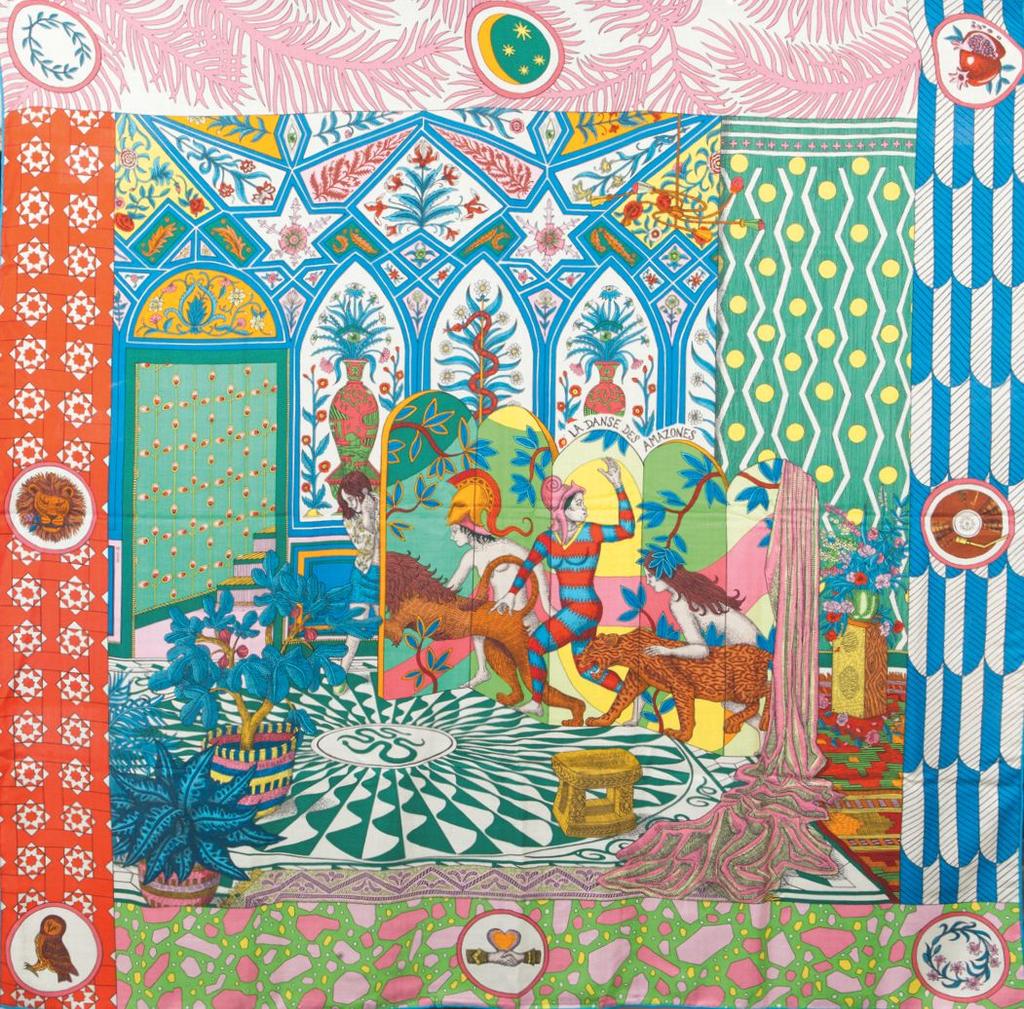 La danse des amazones red, blue, green - Hermès Scarf Details