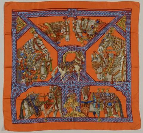 A variation of the Hermès scarf `La danse du cheval marwari ` first edited in 2008 by `Annie Faivre`
