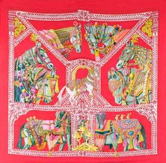 A variation of the Hermès scarf `La danse du cheval marwari ` first edited in 2008 by `Annie Faivre`