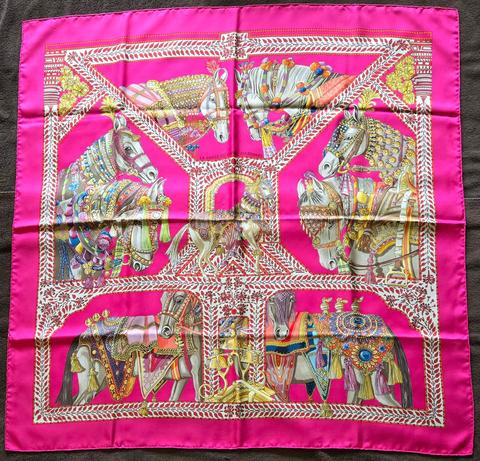 A variation of the Hermès scarf `La danse du cheval marwari` first edited in 2008 by `Annie Faivre`