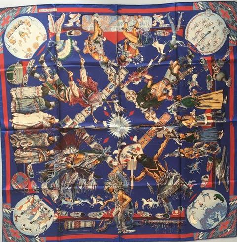 A variation of the Hermès scarf `Les danses des indiens ` first edited in 1999 by `Kermit Oliver`