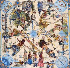 A variation of the Hermès scarf `Les danses des indiens ` first edited in 1999 by `Kermit Oliver`