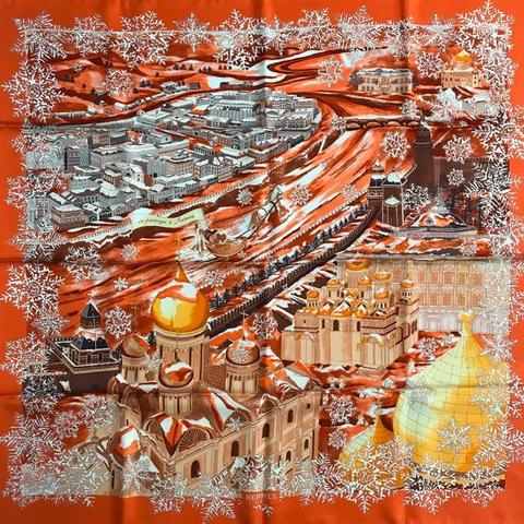 A variation of the Hermès scarf `De passage à moscou ` first edited in 2008 by `Nathalie Vialars`