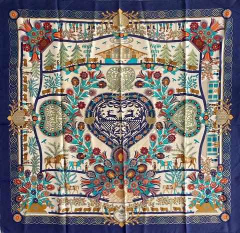 A variation of the Hermès scarf `Découpages ` first edited in 1997 by `Rosat Anne `