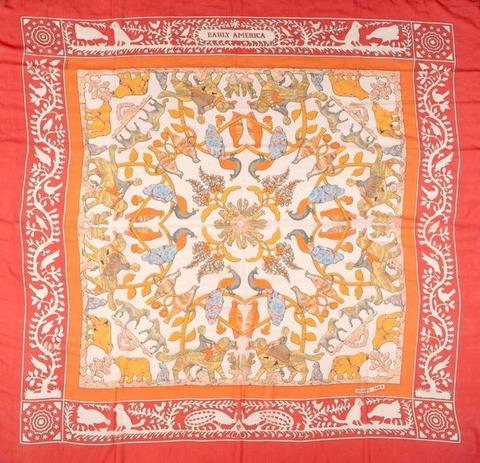 A variation of the Hermès scarf `Early america ` first edited in 1976 by `Françoise De La Perriere`
