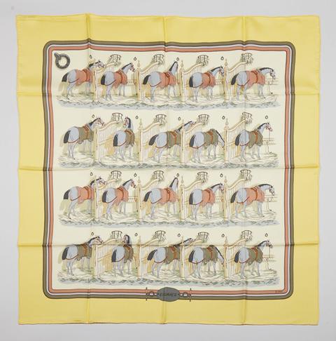 A variation of the Hermès scarf `Écuries ` first edited in 1947 by `Hugo Grygkar`