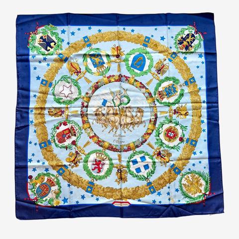 A variation of the Hermès scarf `Emblèmes de l'europe` first edited in 1993 by `Caty Latham`