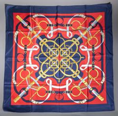 Hermès Éperon d'Or scarf in red by Henri d'Origny, 1974