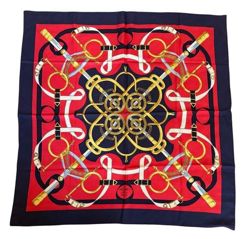 Hermès Éperon d'Or scarf in red by Henri d'Origny, 1974