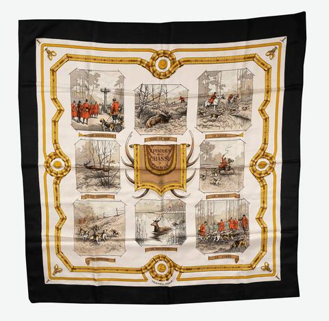 A variation of the Hermès scarf `Épisodes de la chasse à courre` first edited in 1963 by `Charles-Jean Hallo`