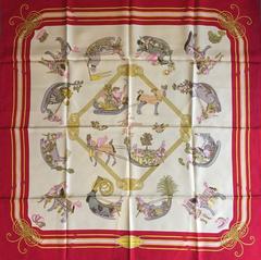 A variation of the Hermès scarf `Les fantaisies du roy ` first edited in 1986 by `Annie Faivre`