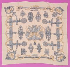 Hermès Ferronnerie scarf in beige by Caty Latham, 1970