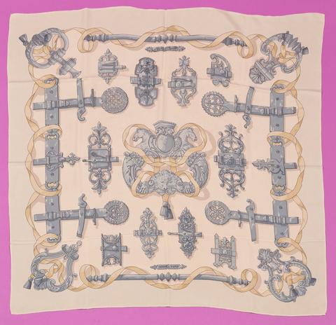Hermès Ferronnerie scarf in beige by Caty Latham, 1970