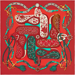 A variation of the Hermès scarf `Festival des amazones` first edited in 2013 by `Henri d'Origny`