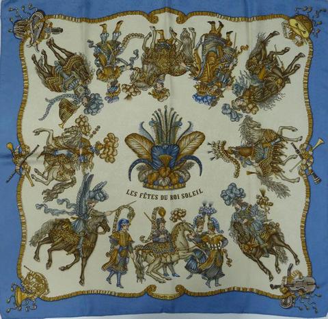 A variation of the Hermès scarf `Les fêtes du roi soleil  ` first edited in 1994 by `Michel Duchene`