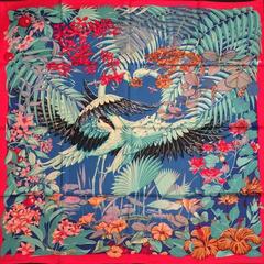 A variation of the Hermès scarf `Flamingo party ` first edited in 2015 by `Laurence Bourthoumieux`
