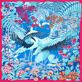 A variation of the Hermès scarf `Flamingo party` first edited in 2015 by `Laurence Bourthoumieux`