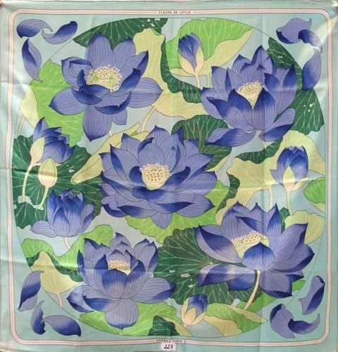 A variation of the Hermès scarf `Fleurs de lotus ` first edited in 1974 by `Christiane Vauzelles`