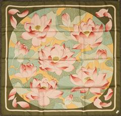 A variation of the Hermès scarf `Fleurs de lotus ` first edited in 1974 by `Christiane Vauzelles`