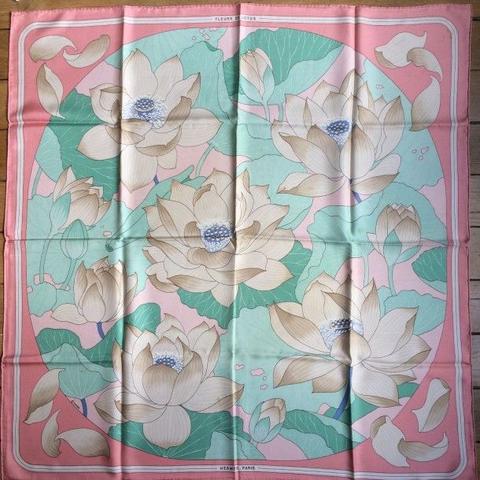 A variation of the Hermès scarf `Fleurs de lotus ` first edited in 1974 by `Christiane Vauzelles`