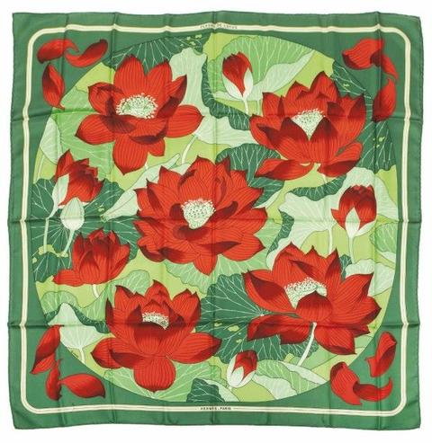 A variation of the Hermès scarf `Fleurs de lotus ` first edited in 1974 by `Christiane Vauzelles`