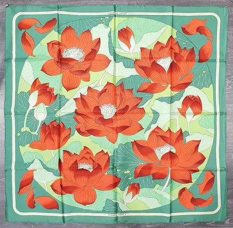 A variation of the Hermès scarf `Fleurs de lotus ` first edited in 1974 by `Christiane Vauzelles`