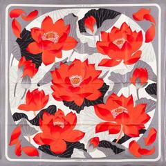 A variation of the Hermès scarf `Fleurs de lotus ` first edited in 1974 by `Christiane Vauzelles`