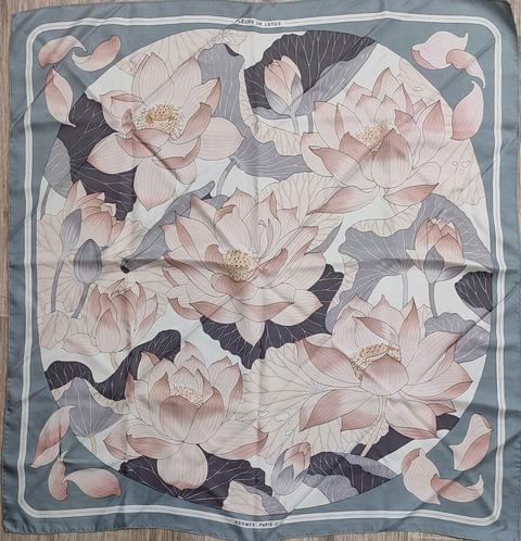 A variation of the Hermès scarf `Fleurs de lotus` first edited in 1974 by `Christiane Vauzelles`