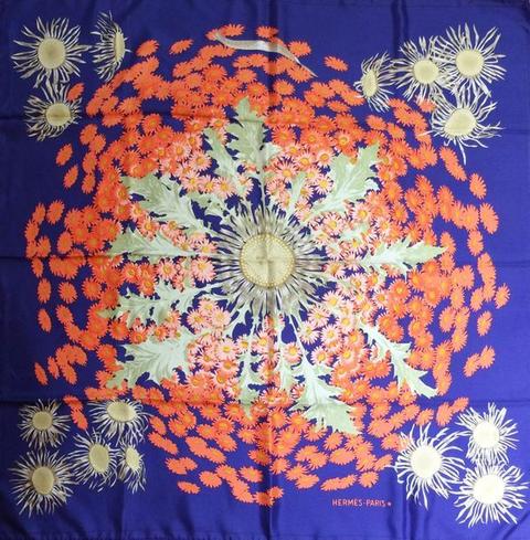 A variation of the Hermès scarf `Fleurs et carlines ` first edited in 1985 by `Vladimir Rybaltchenko`