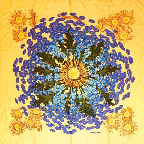 A variation of the Hermès scarf `Fleurs et carlines ` first edited in 1985 by `Vladimir Rybaltchenko`