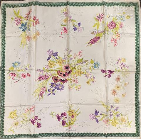 A variation of the Hermès scarf `Fleurs et galons ` first edited in 1961 by `Madame la Torre`