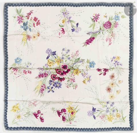 Hermès Fleurs et Galons scarf in white by Madame la Torre, 1961
