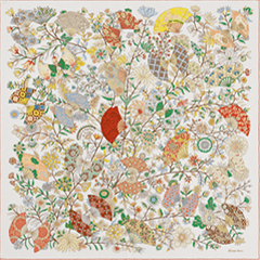 A variation of the Hermès scarf `Fleurs et papillons de tissus` first edited in 2013 by `Christine Henry`