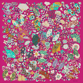 A variation of the Hermès scarf `Fleurs et papillons de tissus` first edited in 2013 by `Christine Henry`