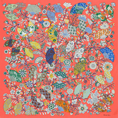 A variation of the Hermès scarf `Fleurs et papillons de tissus` first edited in 2013 by `Christine Henry`