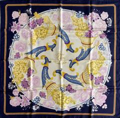 A variation of the Hermès scarf `Fleurs et raisins ` first edited in 1981 by `Christiane Vauzelles`