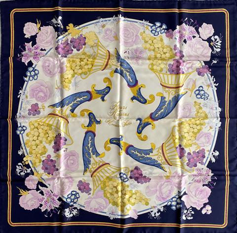 A variation of the Hermès scarf `Fleurs et raisins ` first edited in 1981 by `Christiane Vauzelles`