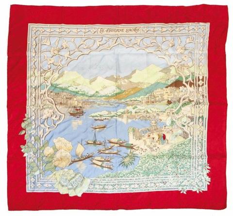 A variation of the Hermès scarf `Le fleuve sacré ` first edited in 2005 by `Catherine Baschet`