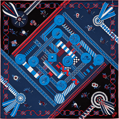 A variation of the Hermès scarf `Flots, fleurs et frontaux` first edited in 2015 by `Virginie Jamin`