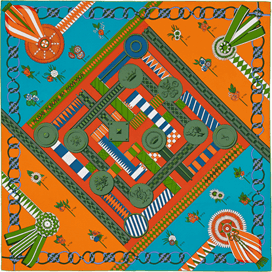 A variation of the Hermès scarf `Flots, fleurs et frontaux` first edited in 2015 by `Virginie Jamin`