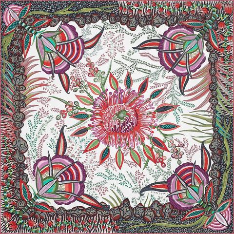 A variation of the Hermès scarf `Flowers of south africa` first edited in 2017 by `Ardmore Artists`