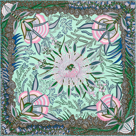 A variation of the Hermès scarf `Flowers of south africa` first edited in 2017 by `Ardmore Artists`