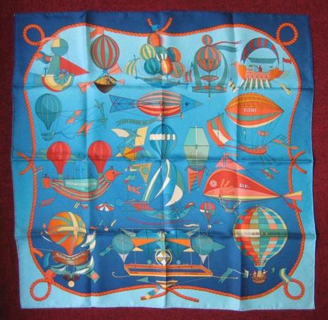 A variation of the Hermès scarf `Folies du ciel ` first edited in 1984 by `Loïc Dubigeon`