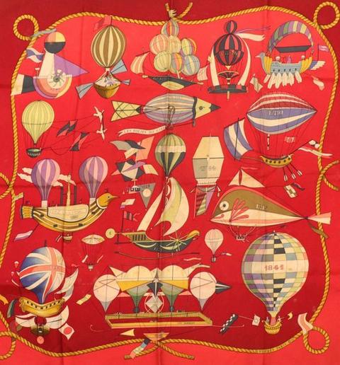 A variation of the Hermès scarf `Folies du ciel ` first edited in 1984 by `Loïc Dubigeon`