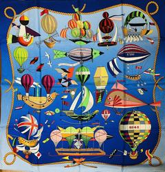 A variation of the Hermès scarf `Folies du ciel` first edited in 1984 by `Loïc Dubigeon`